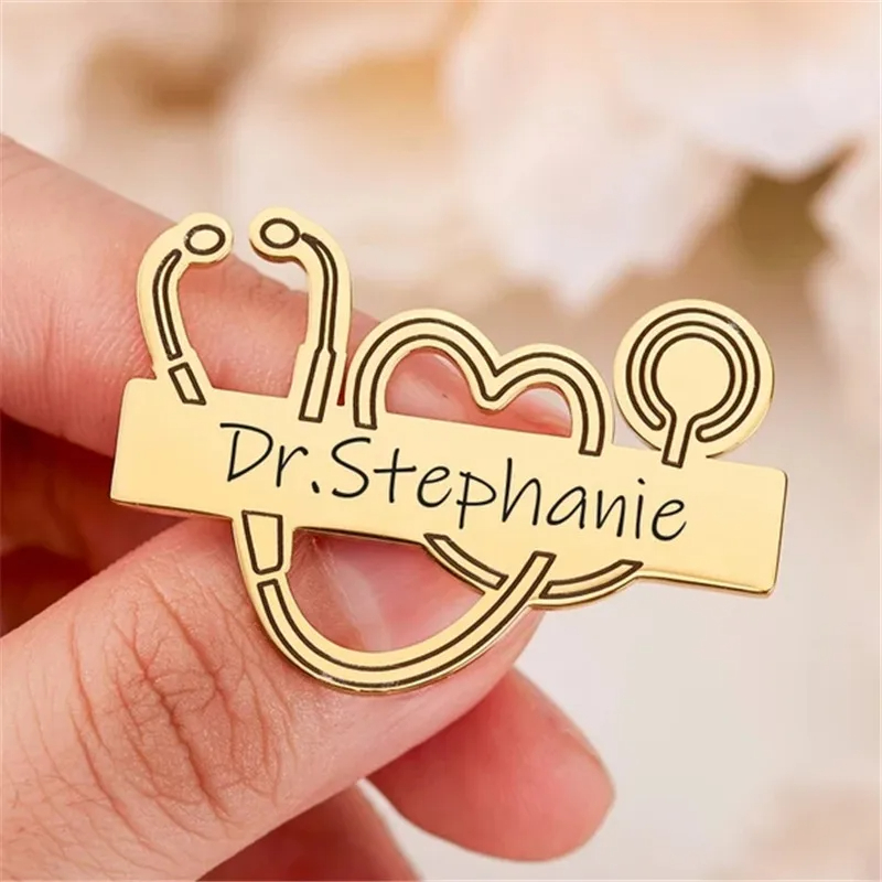Medical Lab Logo - Edelstahl-Stethoskop, individuell graviertes Namens-Logo, Anstecknadel, Brosche,