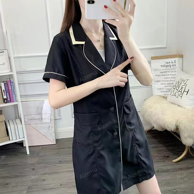 Medical Lab Logo - Schwarze Schönheits salon Uniform Kurzarm Kosmetikerin